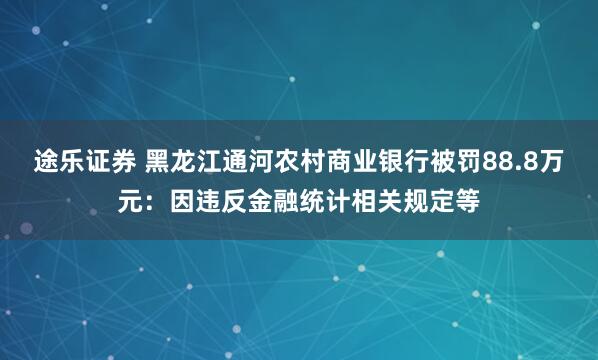 途乐证券 黑龙江通河农村商业银行被罚88.8万元：因违反金融统计相关规定等