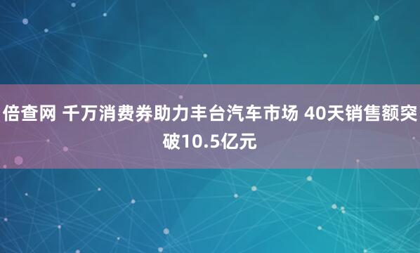 倍查网 千万消费券助力丰台汽车市场 40天销售额突破10.5亿元